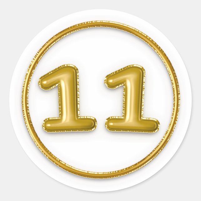 Gold Balloon Number 11 Round Sticker (Front)