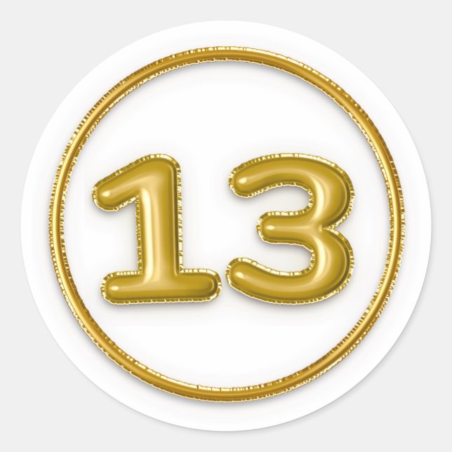 Gold Balloon Number 13 Round Sticker (Front)