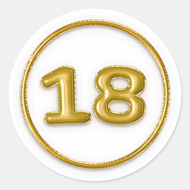 Gold Balloon Number 18 Round Sticker (Front)