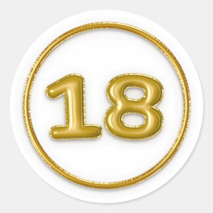 Gold Balloon Number 18 Typography Classic Round Sticker