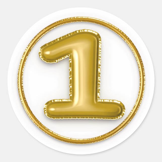 Gold Balloon Number 1 Round Sticker (Front)