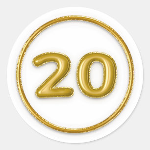 Gold Balloon Number 20 Round Sticker