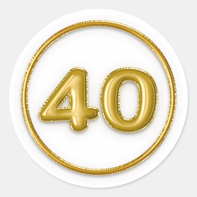 Gold Balloon Number 40 Round Sticker (Front)