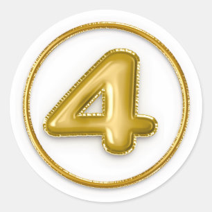 Gold Balloon Number 4 Round Sticker