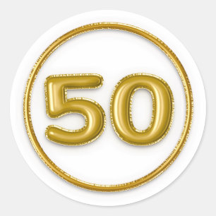 Gold Balloon Number 50 Round Sticker