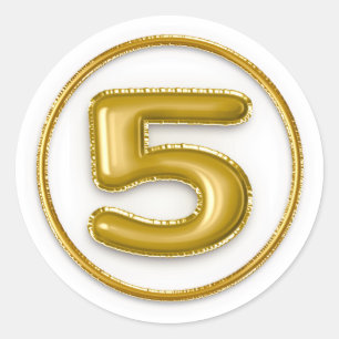 Gold Balloon Number 5 Round Sticker