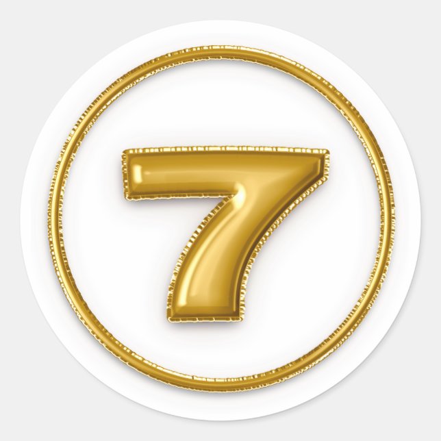 Gold Balloon Number 7 Round Sticker (Front)