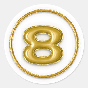 Gold Balloon Number 8 Typography Round Sticker