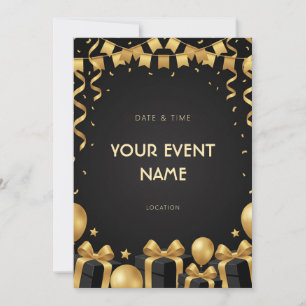 Gold Balloon Present Black Luxe Invitation