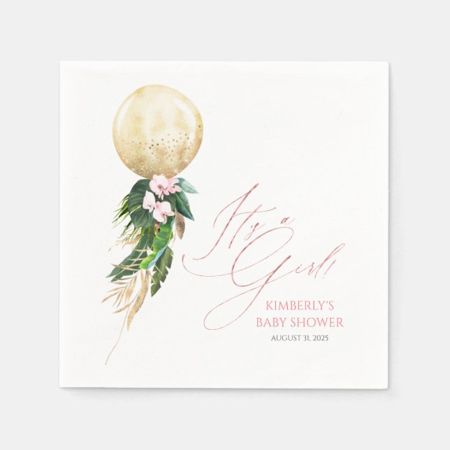 Gold Balloon Tropical Greenery Garland Baby Shower Napkin (Front)