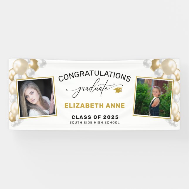 Gold Balloons 2 Photos Congratulations Graduate Banner (Horizontal)