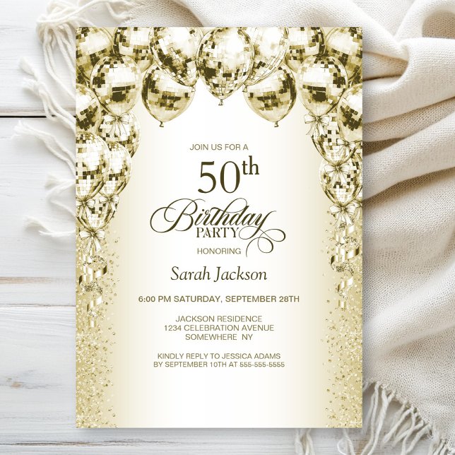 Gold Balloons 50th Birthday Party Invitation (Creator Uploaded)