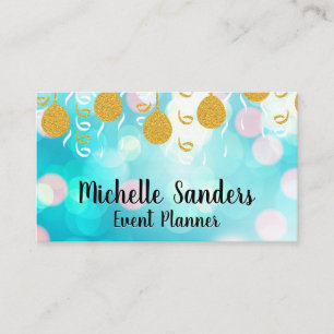 Gold Balloons and Confetti   Bokeh Backround Business Card
