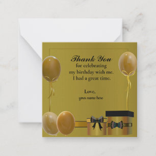 Gold Balloons And Gift Box Thank You Card