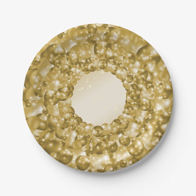 Gold Balloons and Stars Paper Plate (Front)