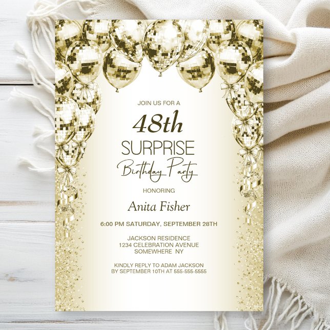 Gold Balloons Any Age Surprise Birthday Invitation (Creator Uploaded)