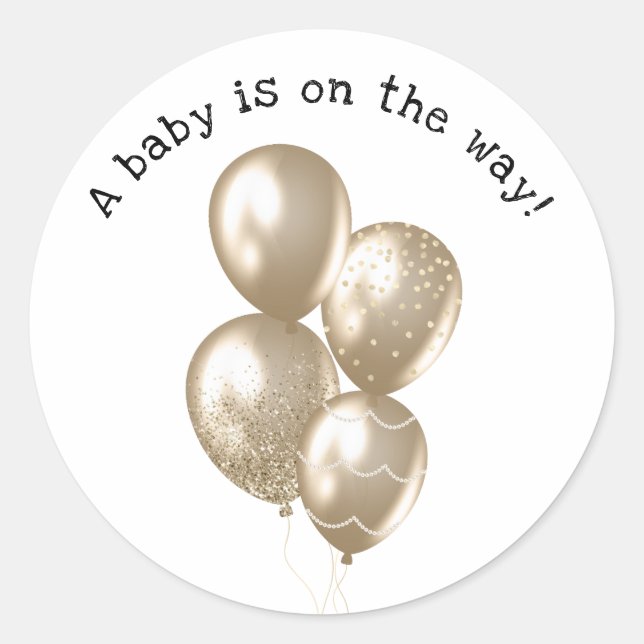 Gold Balloons Baby Shower Round Sticker (Front)