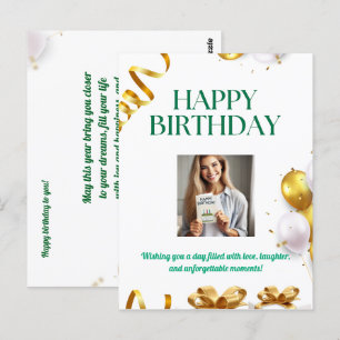 Gold Balloons Birthday Card with Gifts and Ribbons