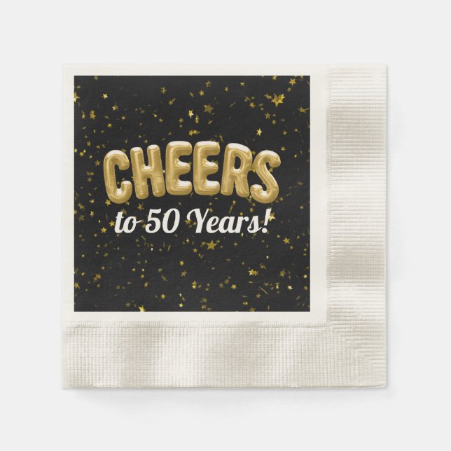 Gold Balloons Cheers to 50 Years 50th Birthday Napkin (Front)