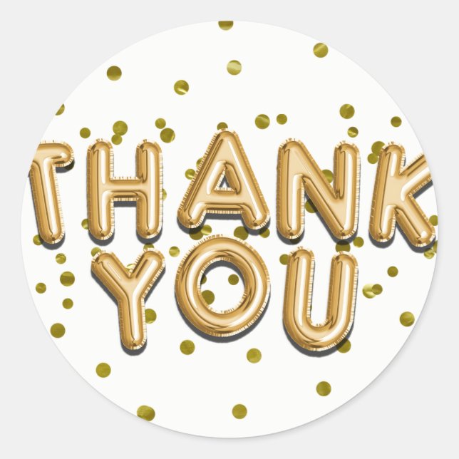 Gold Balloons & Confetti Dots Thank You Modern Classic Round Sticker (Front)
