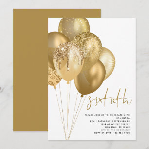 Gold Balloons Glitter 60th Birthday Party Invitation