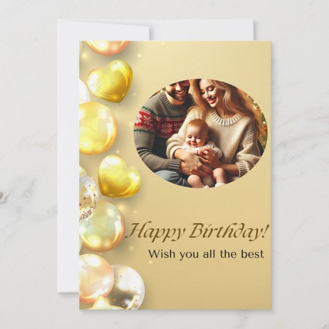 Gold Balloons Happy Birthday Card (Front)