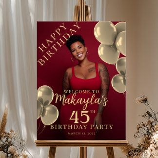 Gold balloons photo birthday welcome poster