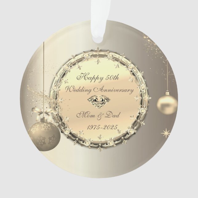 Gold Balls  Diamonds 50th Wedding Anniversary Ornament (Front)