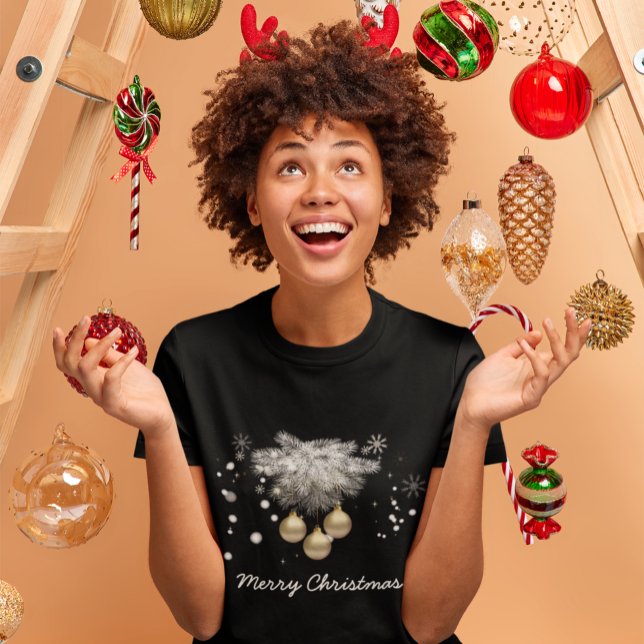 Gold Balls Silver Pine Snowflakes White Christmas T-Shirt (Creator Uploaded)