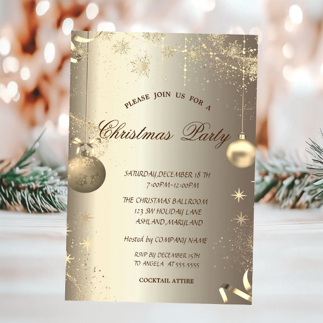 Gold Balls Snowflakes Stars Corporate Christmas  Invitation (Creator Uploaded)