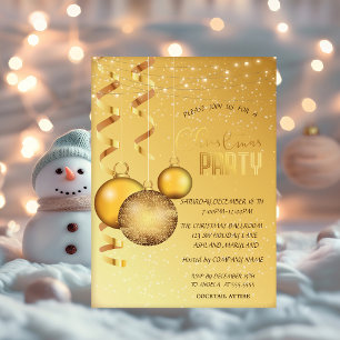 Gold Balls,String Lights Company Christmas Party Invitation