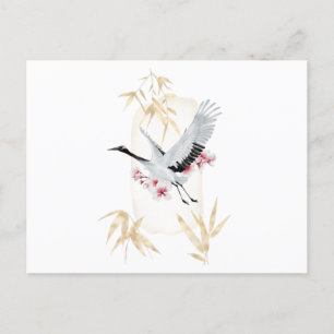 Gold bamboo crane and Japanese crane Postcard
