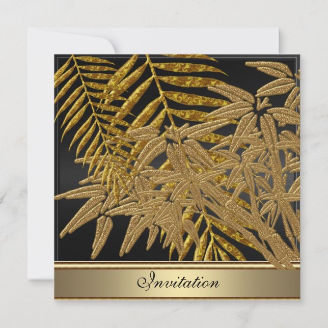 Gold bamboo leaves Birthday Party Invitation (Front)