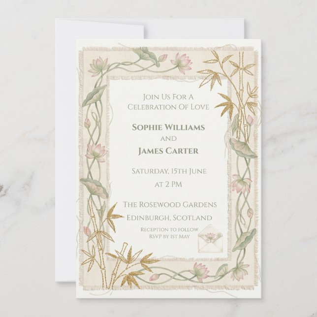 Gold Bamboo Wedding Invitation (Front)