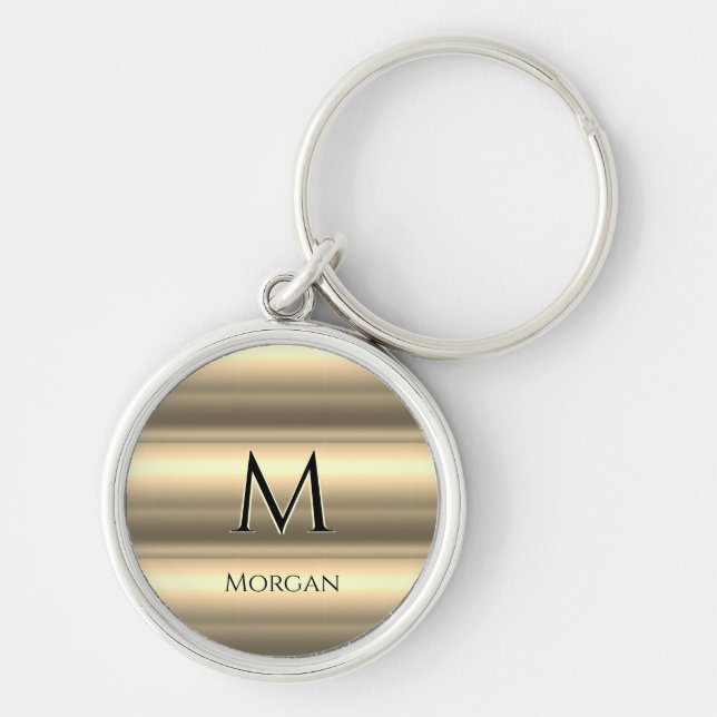 Gold Bands, Black Name & Monogram Keychain (Front)