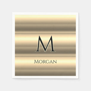 Gold Bands, Black Name & Monogram Napkin