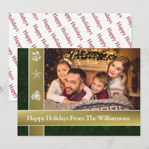 Gold Bands Surround Family Photo Happy Holidays Holiday Card