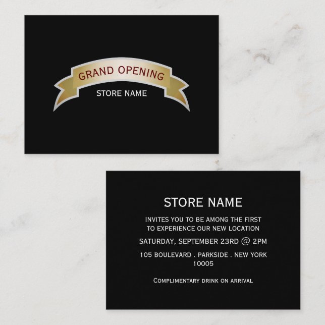 Gold Banner Grand Opening Ceremony Card (Front/Back)