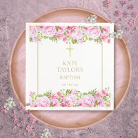 Gold Baptism Christening Pink Roses Floral