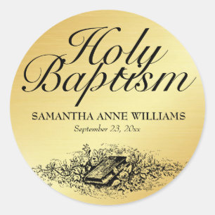 Gold Baptism Sticker Seal with Bible, for an Adult