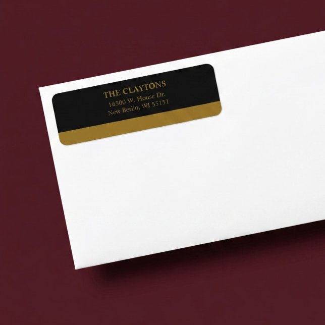 Gold Bar Black Minimalist Modern Return Address (Creator Uploaded)