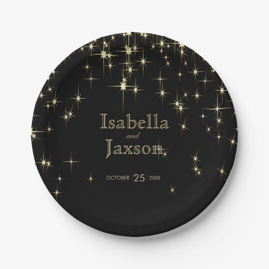 Gold Bar & Black Starlights Wedding 2 Paper Plate