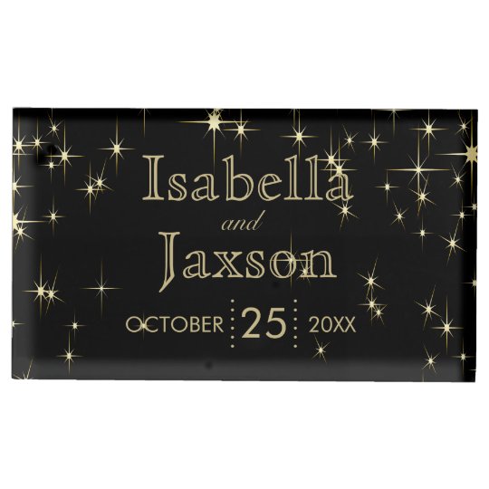 Gold Bar & Black Starlights Wedding 2 Table Number Holder