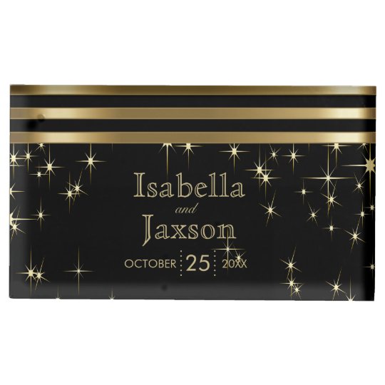 Gold Bar & Black Starlights Wedding Table Card Holder