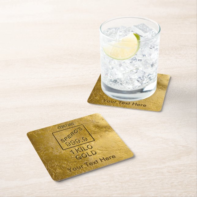 Gold Bar Square Paper Coaster (Insitu)