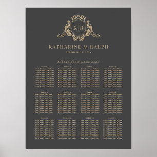 Gold Baroque Crest Monogram Wedding Seating Chart