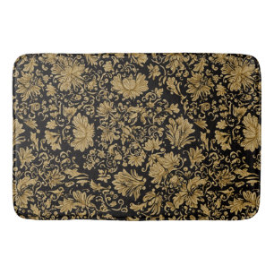 Gold Baroque Floral Allover on Black Bath Mat