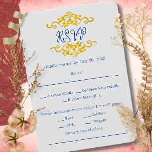 Gold Baroque Floral Heart Mexican Wedding RSVP Card