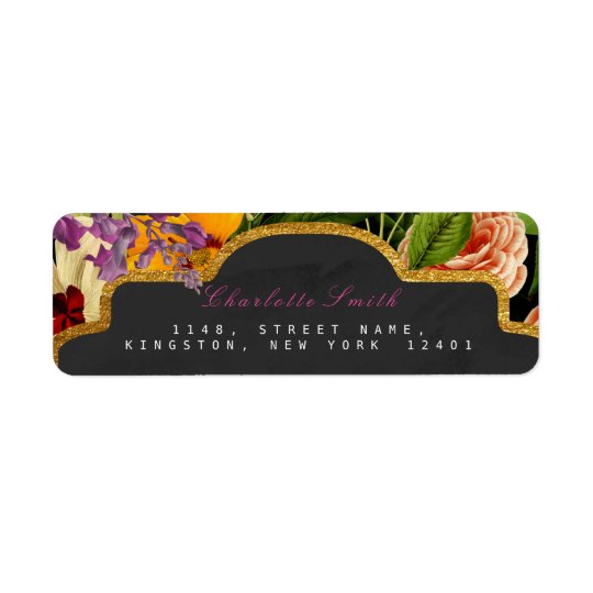 Gold Baroque Floral Peony Return Address Labels