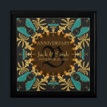 Gold Baroque Lace Wedding Anniversary Gift Box<br><div class="desc">Baroque, Arabesque inspired design in sparkly effect teal and gold, on black - Exquisite and elegant custom Wedding, Anniversary or engagement present. Personalize with names, anniversary date and monogram or numbers - made into a wonderful wooden gift box to keep trinkets, jewellery box for your special keepsakes. Makes a wonderful...</div>